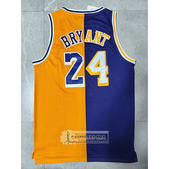 Camiseta Los Angeles Lakers Kobe Bryant NO 24 Mitchell & Ness 1996-97 Split Amarillo Violeta